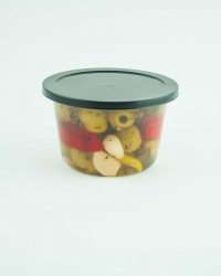 Green pitted olives with peppers